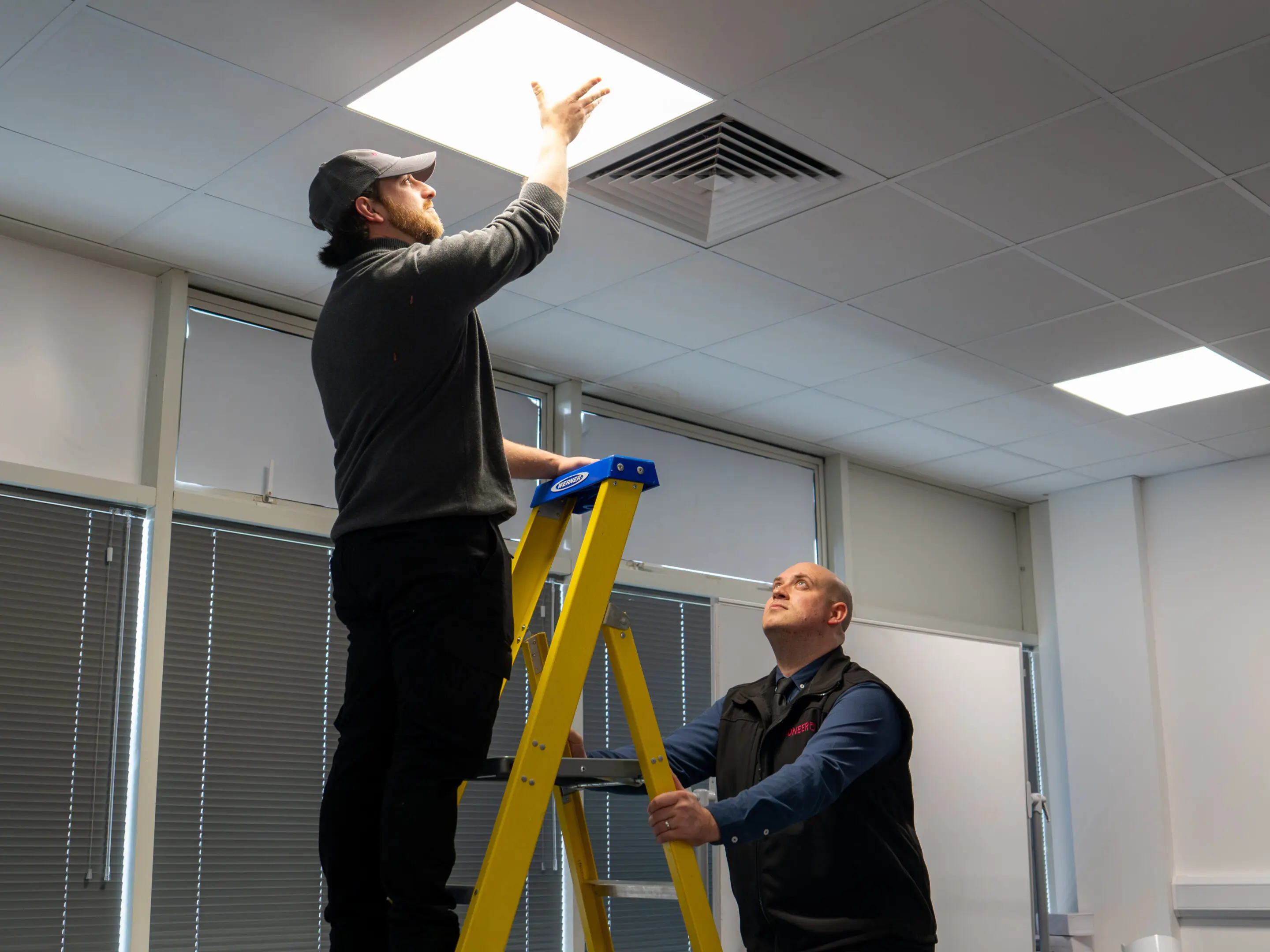 HSEQ inspection of ceiling and lighting carried out as part of planned preventative maintenance programme