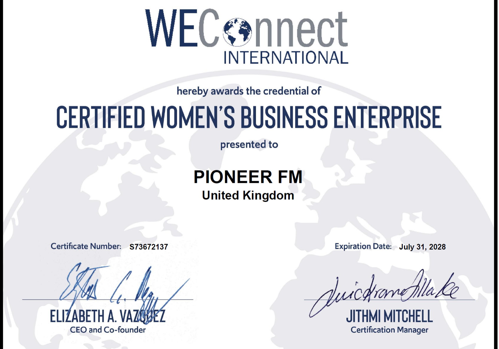 Certified female owned business UK Pioneer FM facilities management
