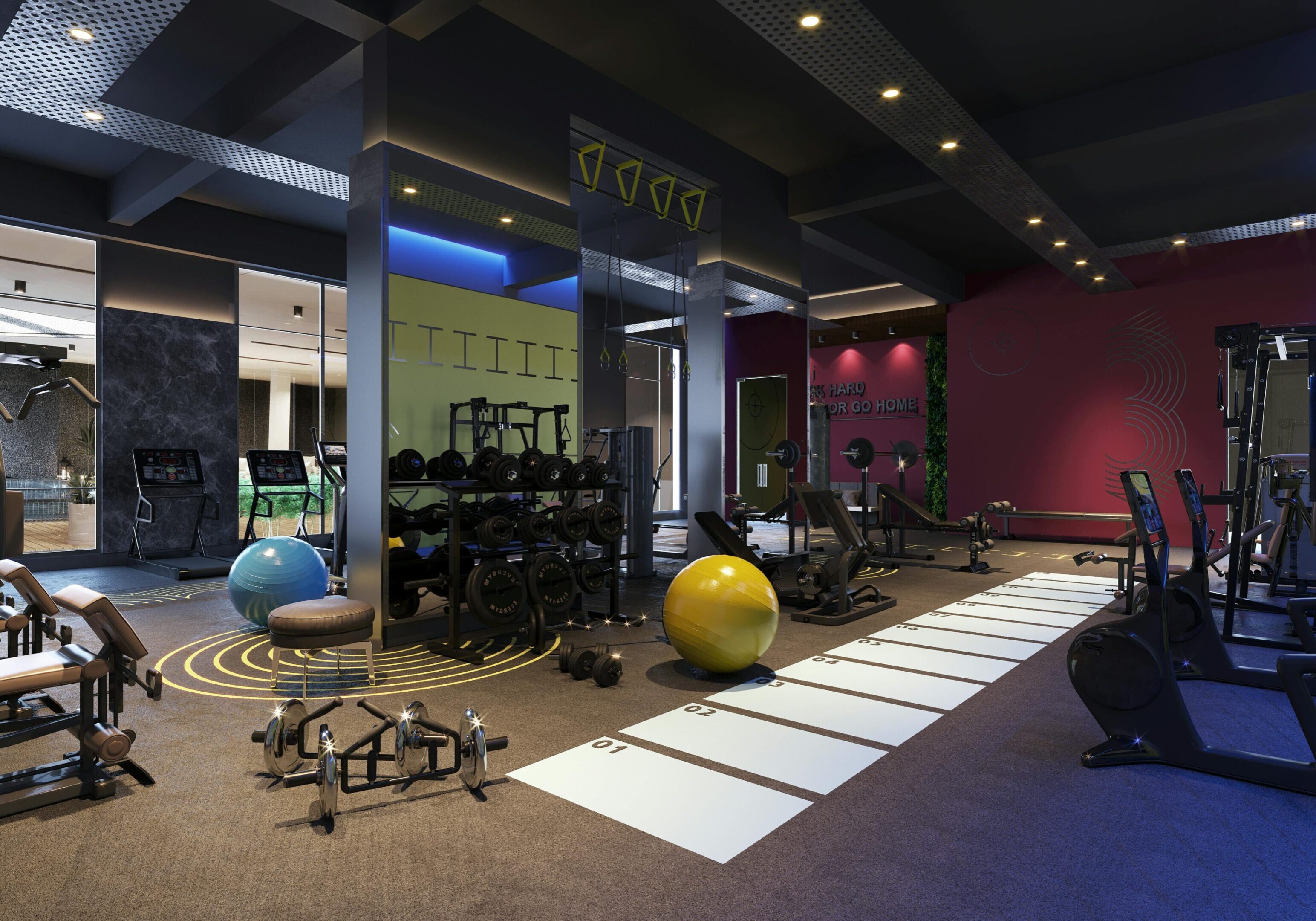 Professional gym cleaning and floor maintenance in a modern health and fitness facility