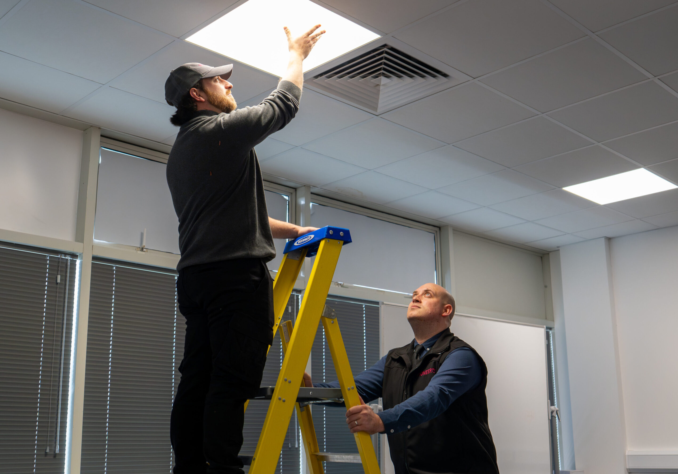 HSEQ inspection of ceiling and lighting carried out as part of planned preventative maintenance programme